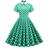 1950S Light Blue Retro Polka Dot Short Sleeve Vintage Dress
