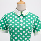 1950S Light Blue Retro Polka Dot Short Sleeve Vintage Dress