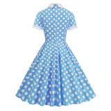 1950S Light Blue Retro Polka Dot Short Sleeve Vintage Dress