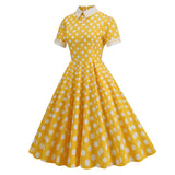 1950S Light Blue Retro Polka Dot Short Sleeve Vintage Dress