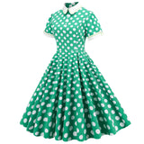 1950S Light Blue Retro Polka Dot Short Sleeve Vintage Dress