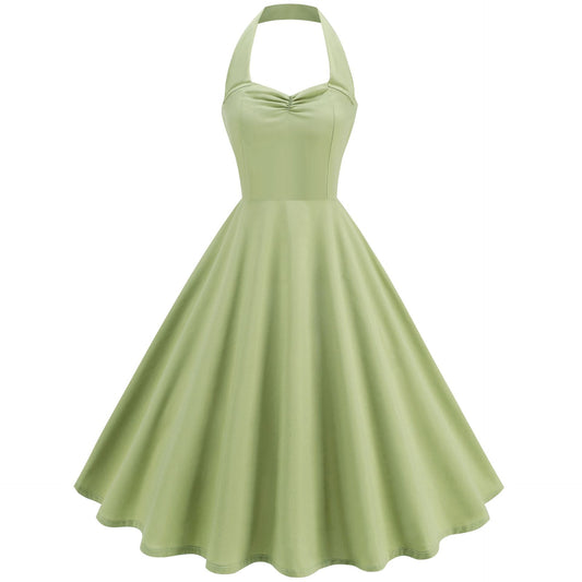 1950S Light Green Halter Neck Sleeveless Vintage Dress