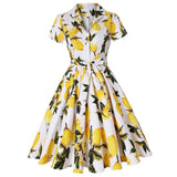 1950S Multi-Color Floral Button-Up Belted Short Sleeve Vintage Dress
