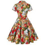1950S Multi-Color Floral Button-Up Belted Short Sleeve Vintage Dress
