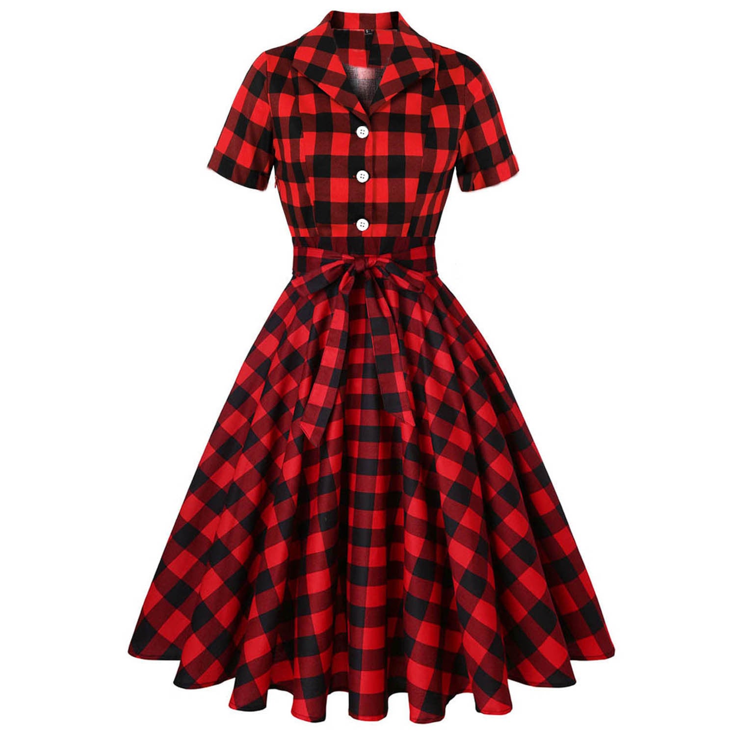 1950S Multi-Color Floral Button-Up Belted Short Sleeve Vintage Dress