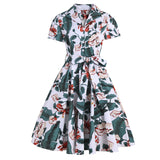 1950S Multi-Color Floral Button-Up Belted Short Sleeve Vintage Dress