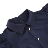 1950S Navy Blue Long Sleeve Belted Shirt Collar Vintage Dress