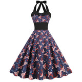 1950s Navy Blue Retro Santa Print Halter Neck Vintage Dress