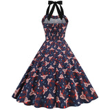 1950s Navy Blue Retro Santa Print Halter Neck Vintage Dress
