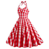 1950S Pink and White Gingham Halter Neck Vintage Swing Dress