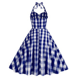 1950S Pink and White Gingham Halter Neck Vintage Swing Dress