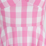 1950S Pink and White Gingham Halter Neck Vintage Swing Dress