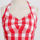 1950S Pink and White Gingham Halter Neck Vintage Swing Dress