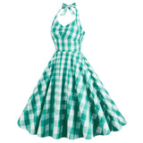 1950S Pink and White Gingham Halter Neck Vintage Swing Dress