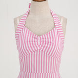 1950S Pink and White Gingham Halter Neck Vintage Swing Dress