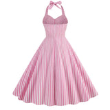 1950S Pink and White Gingham Halter Neck Vintage Swing Dress