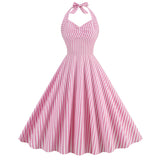 1950S Pink and White Gingham Halter Neck Vintage Swing Dress