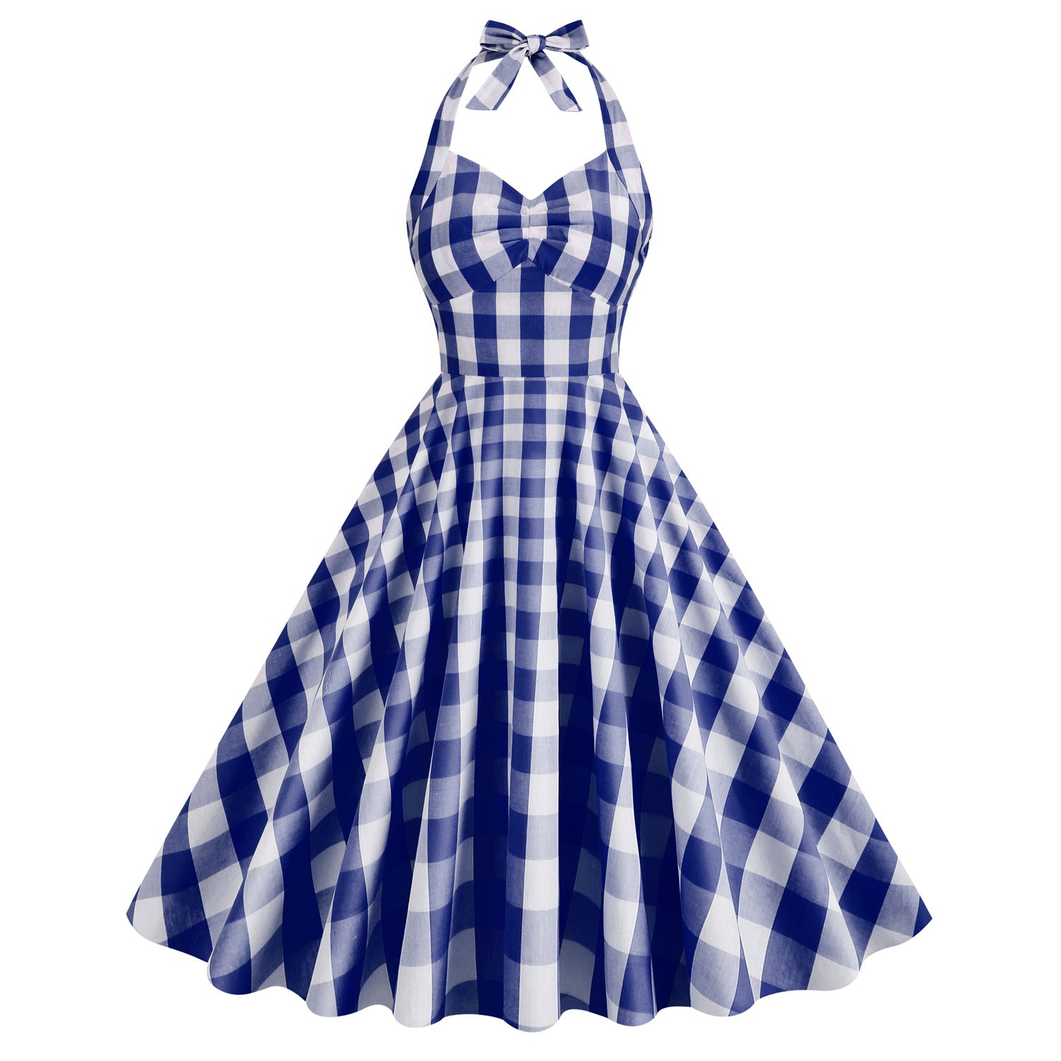 1950S Pink and White Gingham Halter Neck Vintage Swing Dress