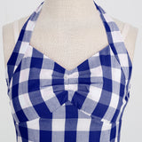 1950S Pink and White Gingham Halter Neck Vintage Swing Dress