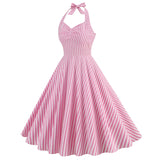 1950S Pink and White Gingham Halter Neck Vintage Swing Dress