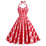 1950S Pink and White Gingham Halter Neck Vintage Swing Dress