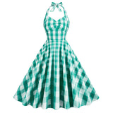 1950S Pink and White Gingham Halter Neck Vintage Swing Dress