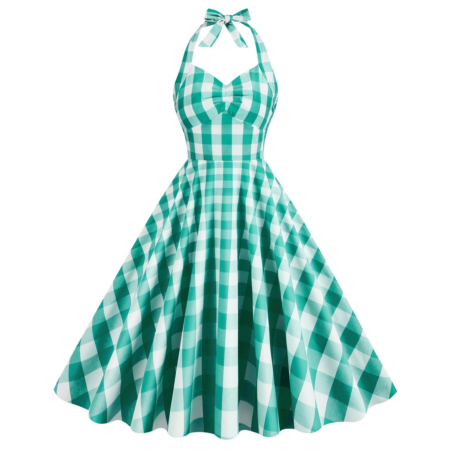 1950S Pink and White Gingham Halter Neck Vintage Swing Dress