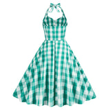 1950S Pink and White Gingham Halter Neck Vintage Swing Dress
