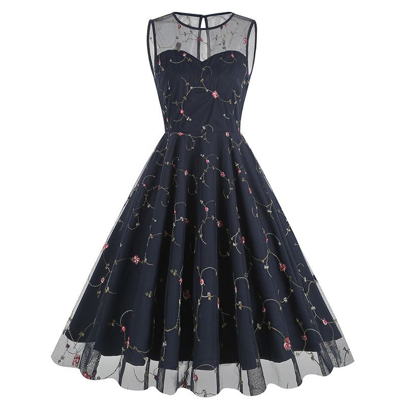 1950S Pink Floral Mesh Overlay Sleeveless Sweetheart Neckline Vintage Dress