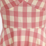 1950S Pink Plaid Halter Neck Vintage Swing Dress