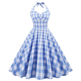 1950S Pink Plaid Halter Neck Vintage Swing Dress