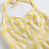 1950S Pink Plaid Halter Neck Vintage Swing Dress