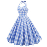 1950S Pink Plaid Halter Neck Vintage Swing Dress