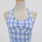 1950S Pink Plaid Halter Neck Vintage Swing Dress