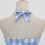 1950S Pink Plaid Halter Neck Vintage Swing Dress