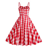 1950S Pink Retro Gingham Halter Belted Sleeveless Vintage Dress