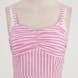 1950S Pink Retro Gingham Halter Belted Sleeveless Vintage Dress