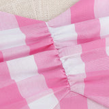 1950S Pink Retro Gingham Halter Belted Sleeveless Vintage Dress