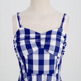 1950S Pink Retro Gingham Halter Belted Sleeveless Vintage Dress