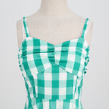 1950S Pink Retro Gingham Halter Belted Sleeveless Vintage Dress