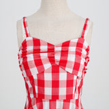 1950S Pink Retro Gingham Halter Belted Sleeveless Vintage Dress