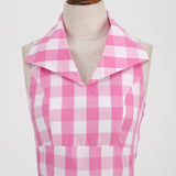 1950s Pink Retro Gingham Halter Neck Sleveless Vintage Dress
