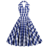 1950s Pink Retro Gingham Halter Neck Sleveless Vintage Dress