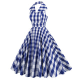 1950s Pink Retro Gingham Halter Neck Sleveless Vintage Dress