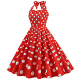 1950S Pink Retro Polka Dot Halter Belted Sleeveless Vintage Dress