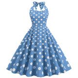 1950S Pink Retro Polka Dot Halter Belted Sleeveless Vintage Dress