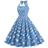 1950S Pink Retro Polka Dot Halter Belted Sleeveless Vintage Dress