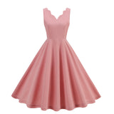 1950S Pink Scalloped Neck Sleeveless Vintage Dress