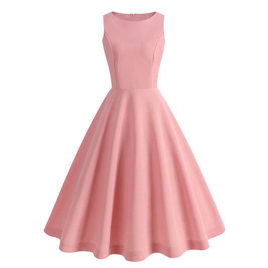 1950S Pink Sleeveless Retro Vintage Dress