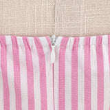 1950S Pink Striped Halter Neck Belted Vintage Dress